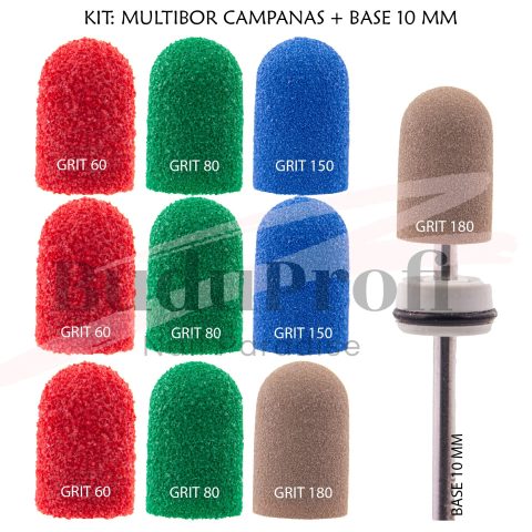 Multibor, Kit de Campanas para Pedicura, 10 campanas 1 base