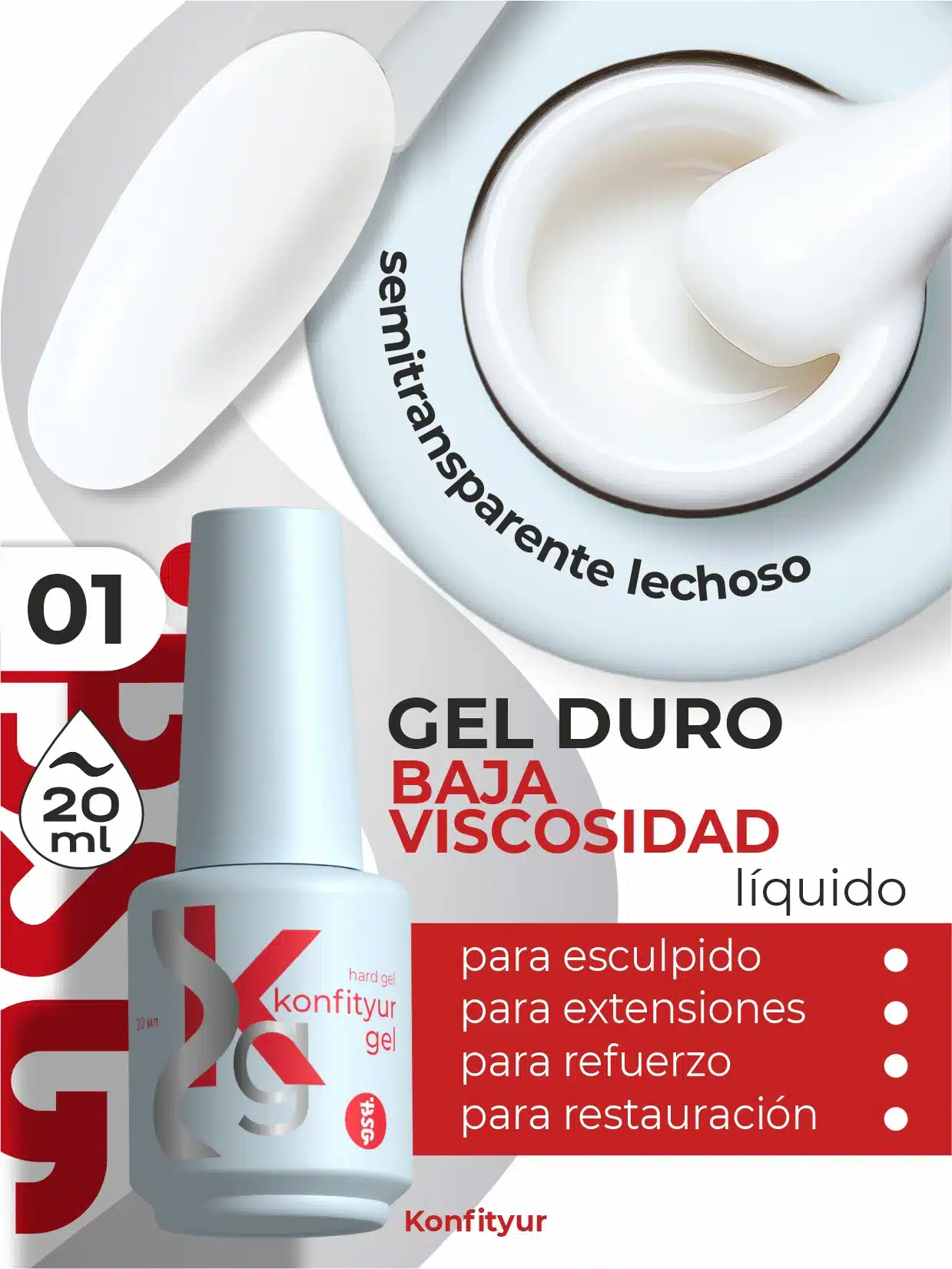 Gel duro BSG Konfithur baja viscosidad en frasco #01, 20 ml