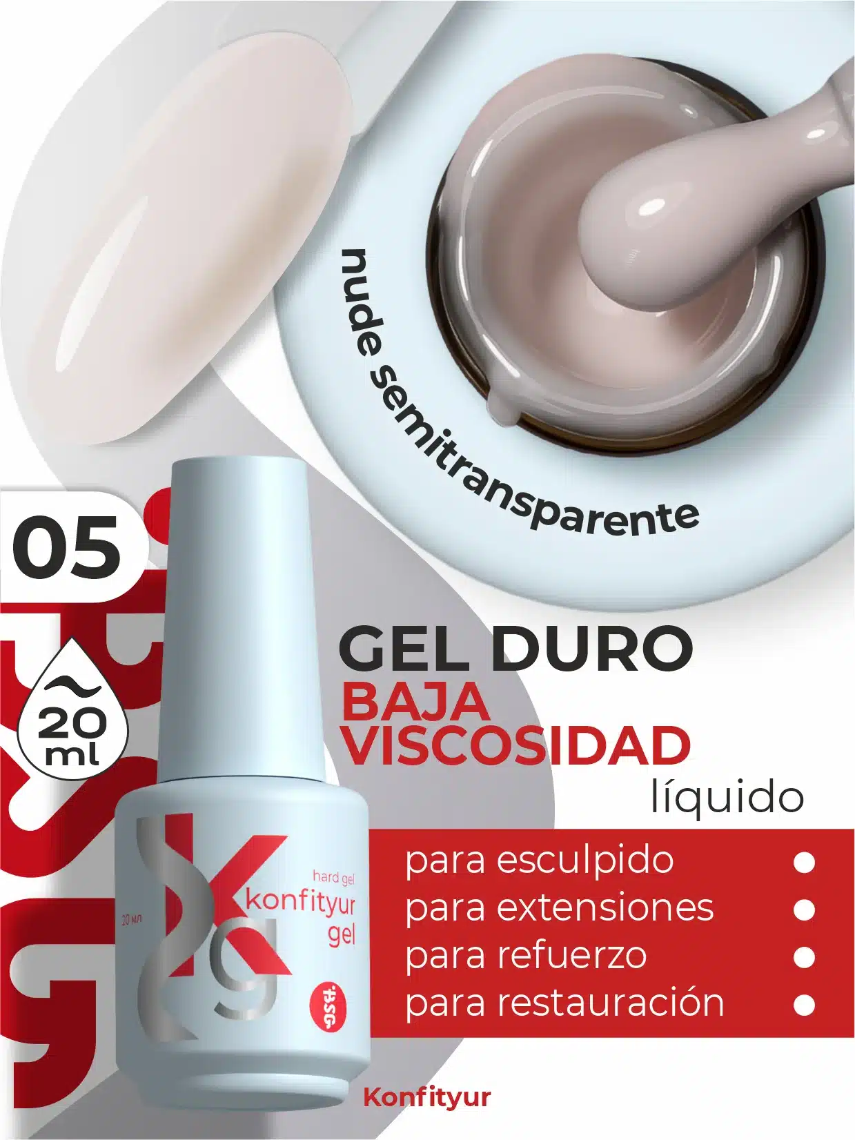 Gel duro BSG Konfithur baja viscosidad en frasco #05, 20 ml