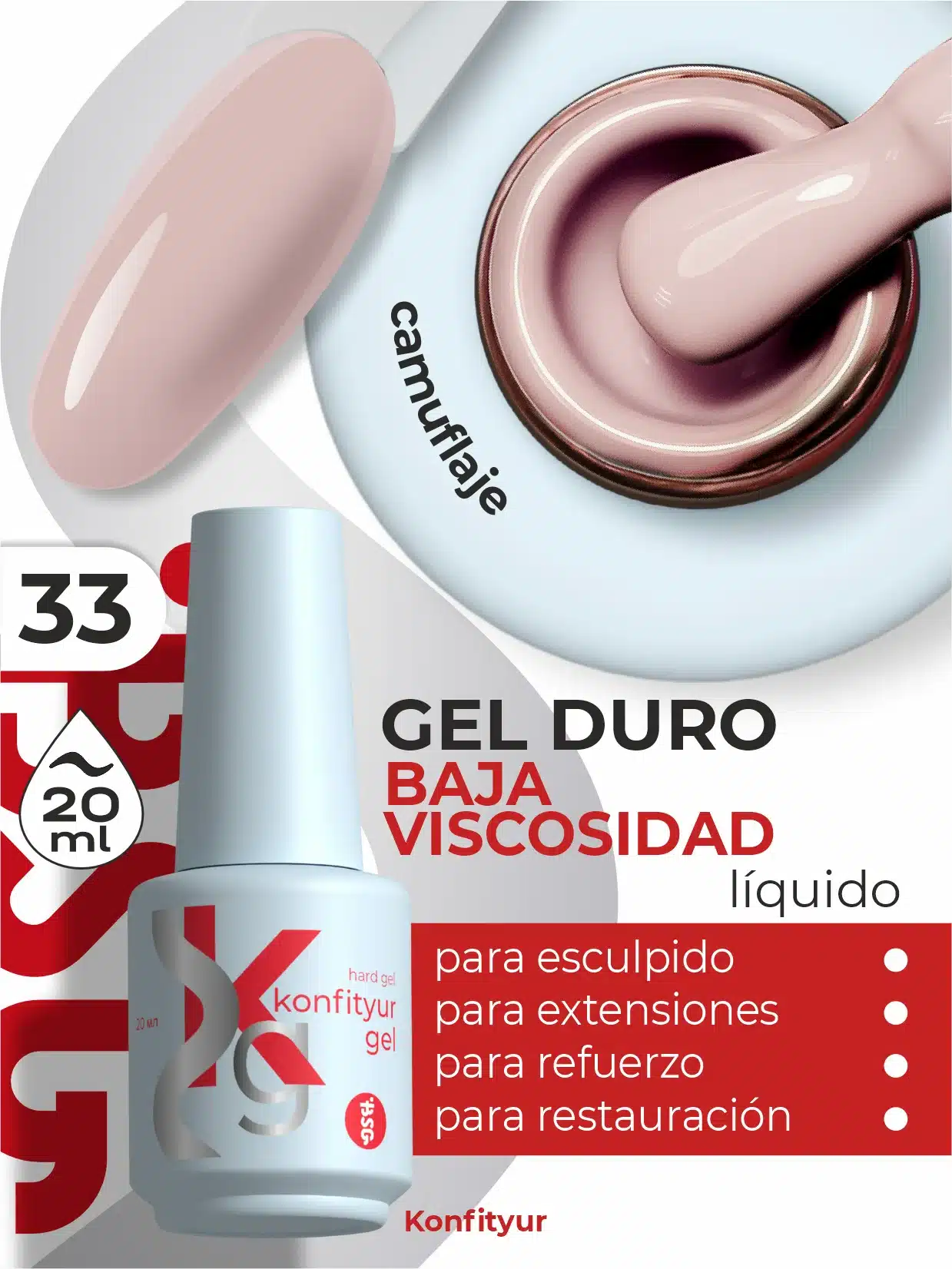 Gel duro BSG Konfithur baja viscosidad en frasco #33, 20 ml