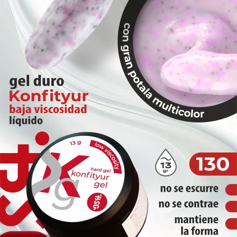 Gel duro BSG para extensiones Konfityur #130 - Colección Sumer Sundresses - BAJA VISCOSIDAD (13 g)