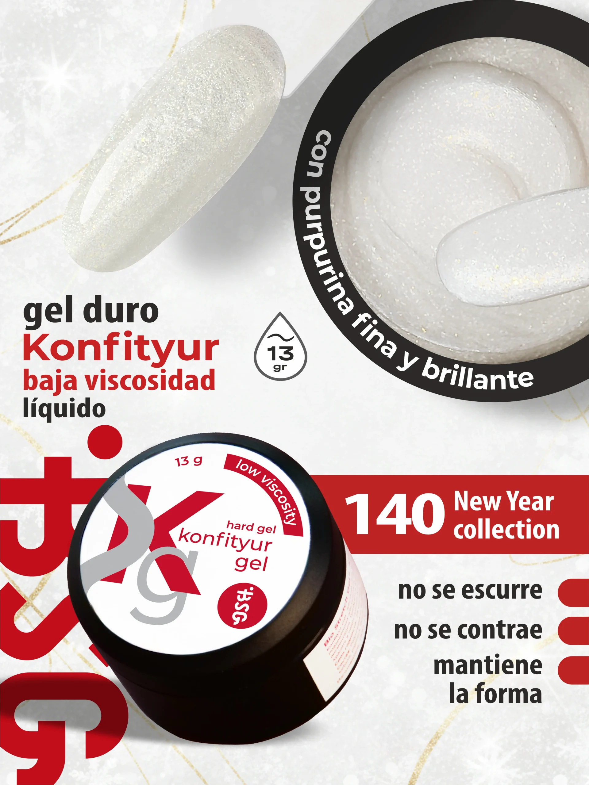 Gel duro BSG para extensiones Konfityur #140 - BAJA VISCOSIDAD (13 g)