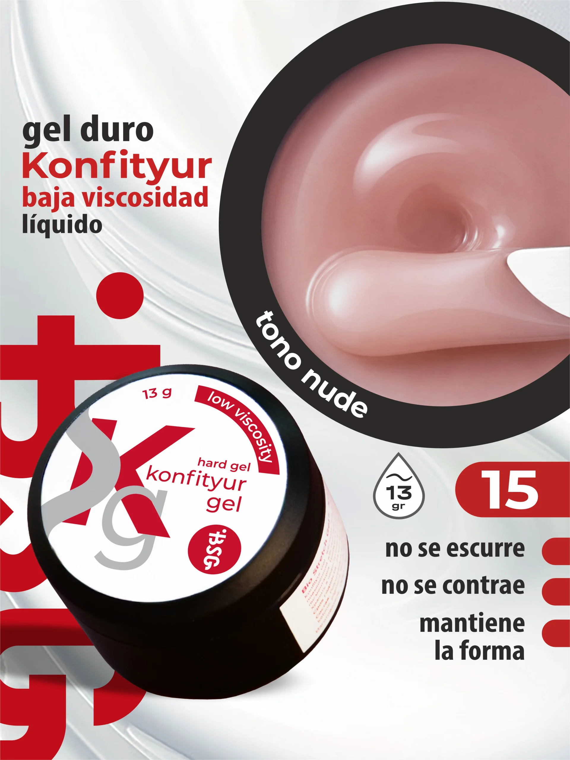 Gel duro BSG para extensiones Konfityur #15 - BAJA VISCOSIDAD (13 g)