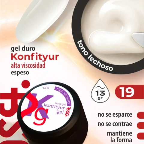 Gel duro BSG para extensiones Konfityur #19 Lechoso cálido - ALTA VISCOSIDAD (13 g)