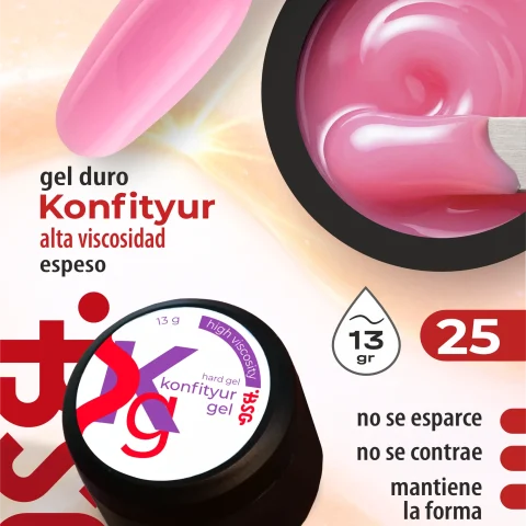 Gel duro BSG para extensiones Konfityur #25 Rosa marshmallow claro - ALTA VISCOSIDAD (13 g)