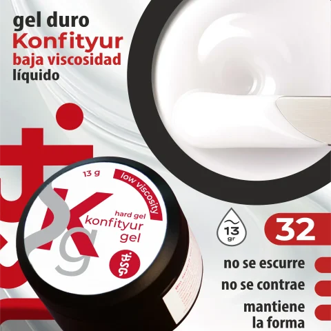 Gel duro BSG para extensiones Konfityur #32 Blanco  - BAJA VISCOSIDAD (13 g)
