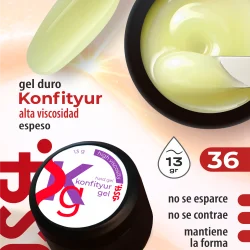 Gel duro BSG para extensiones Konfityur #36 Amarillo pálido - ALTA VISCOSIDAD (13 g)