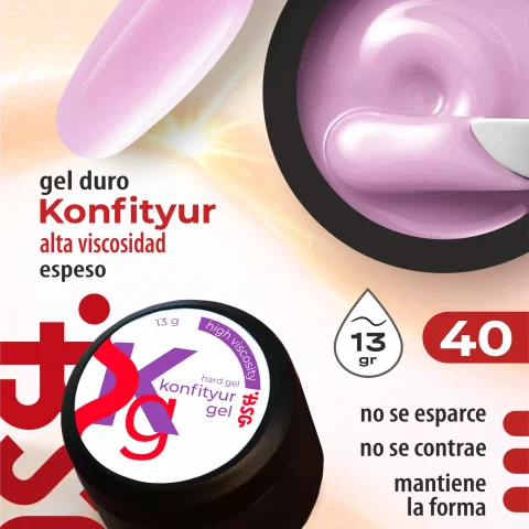 Gel duro BSG para extensiones Konfityur #40 Rosa lavanda - ALTA VISCOSIDAD (13 g)