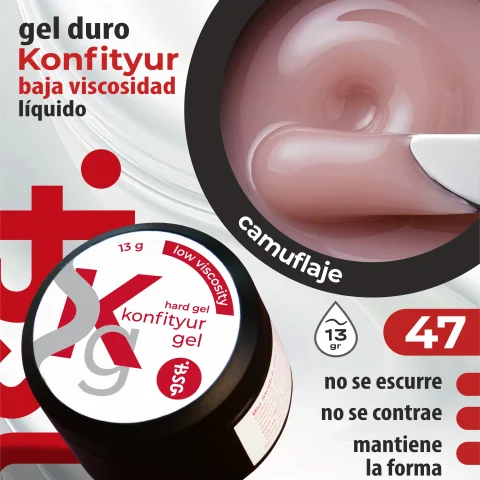Gel duro BSG para extensiones Konfityur #47 Rosa pastel translúcido  - BAJA VISCOSIDAD (13 g)