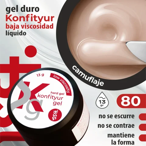 Gel duro BSG para extensiones Konfityur #80 Lechoso cálido  - BAJA VISCOSIDAD (13 g)