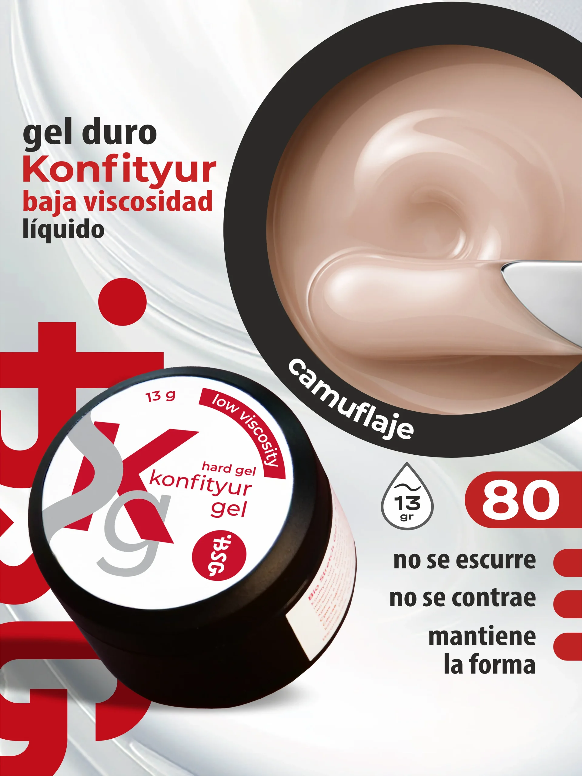 Gel duro BSG para extensiones Konfityur #80 Lechoso cálido - BAJA VISCOSIDAD (13 g)