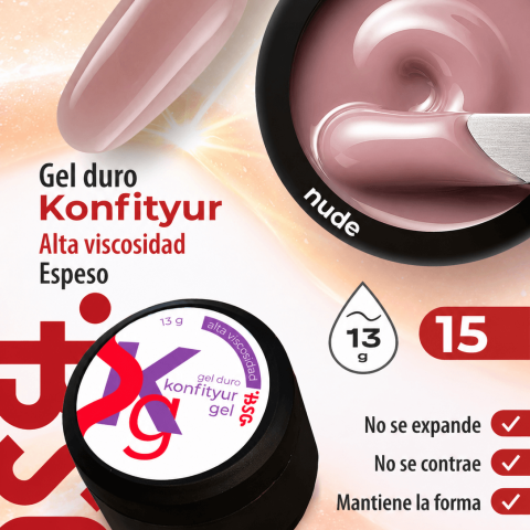 Gel duro BSG para extensiones Konfityur #15 - ALTA VISCOSIDAD (13 g)
