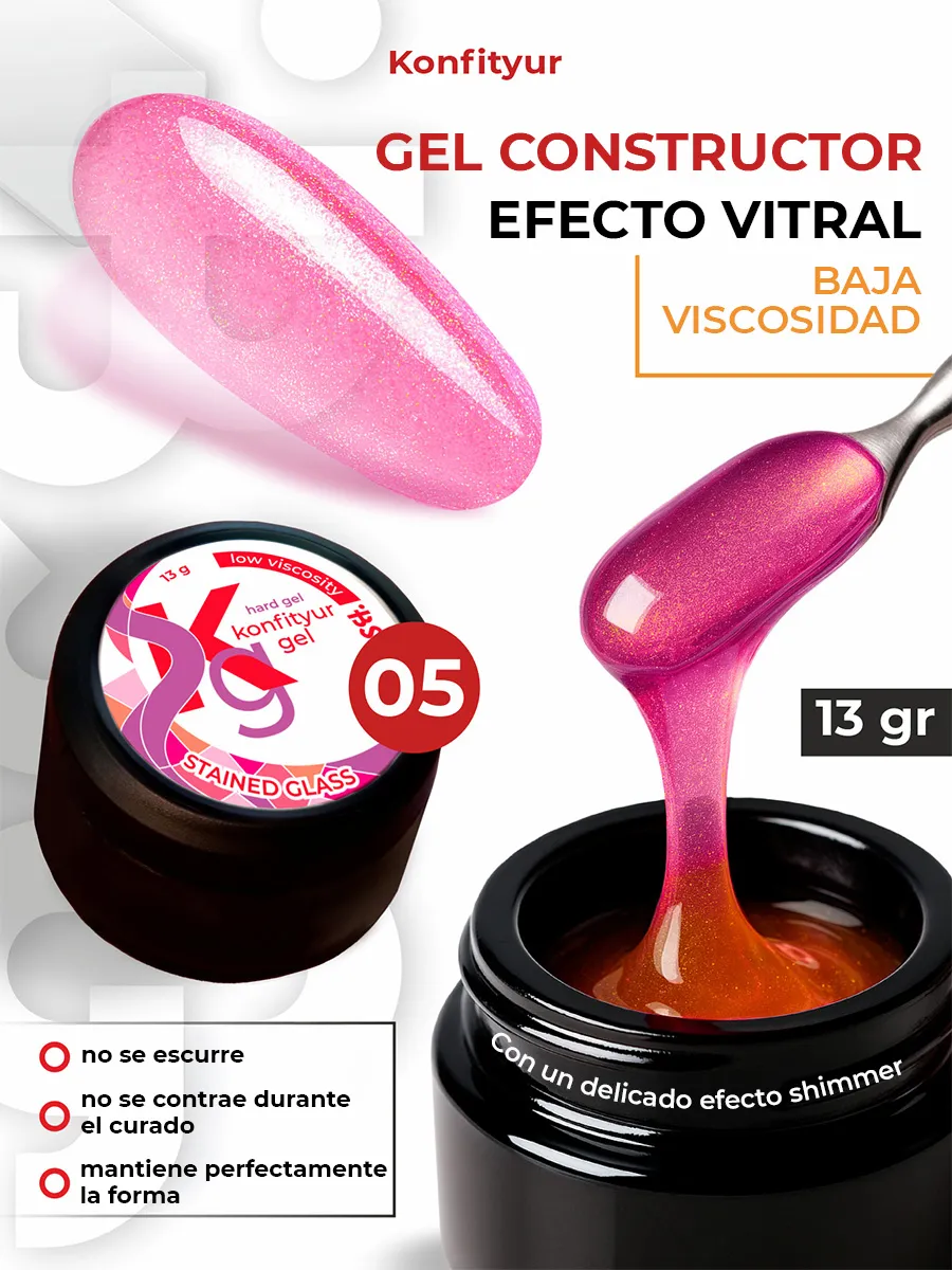 Gel duro BSG para extensiones Konfityur Stained Glass #05 – BAJA VISCOSIDAD (13 g)