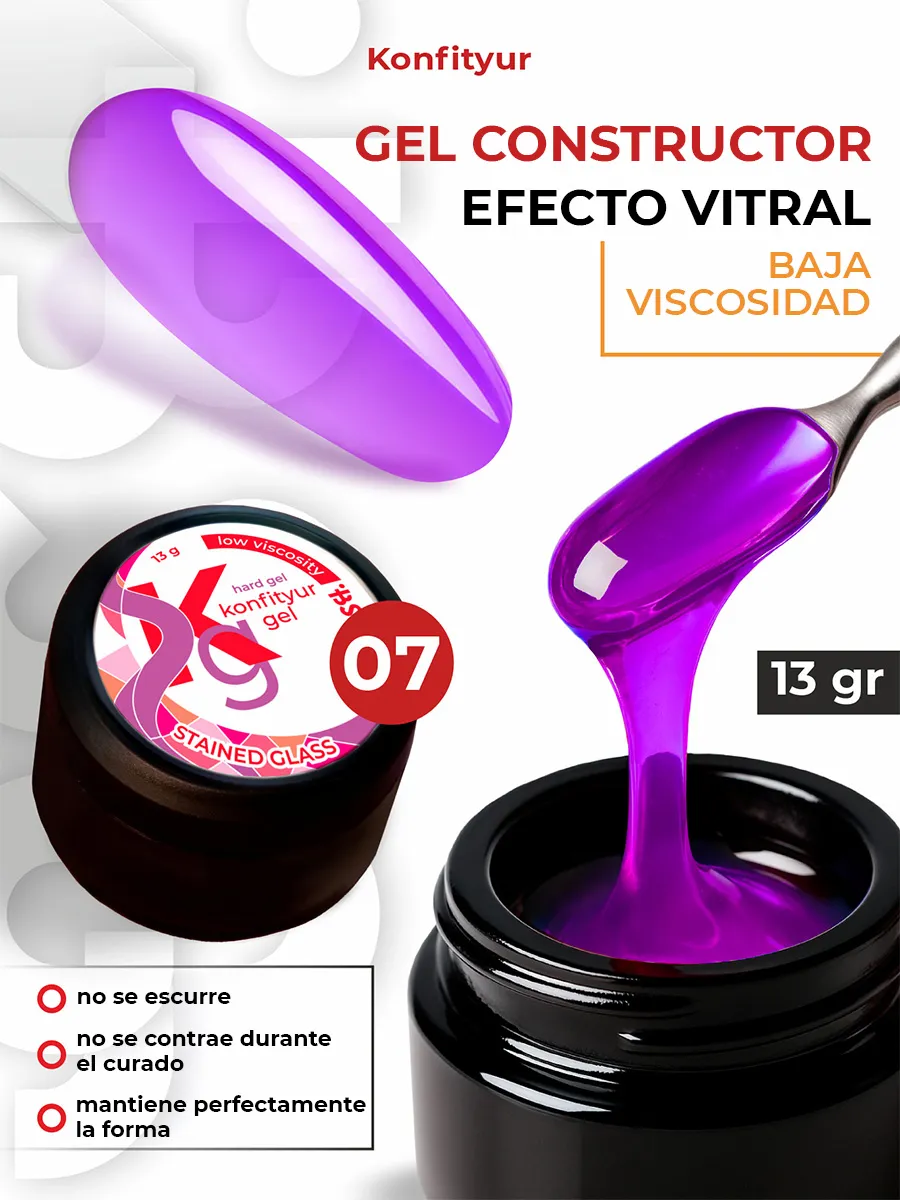 Gel duro BSG para extensiones Konfityur Stained Glass #07 – BAJA VISCOSIDAD (13 g)