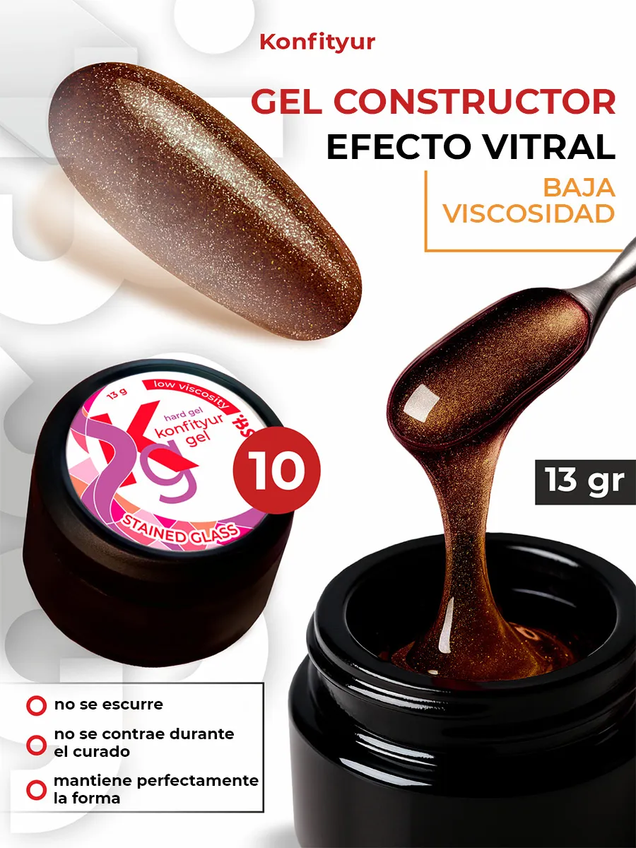 Gel duro BSG para extensiones Konfityur Stained Glass #10 – BAJA VISCOSIDAD (13 g)