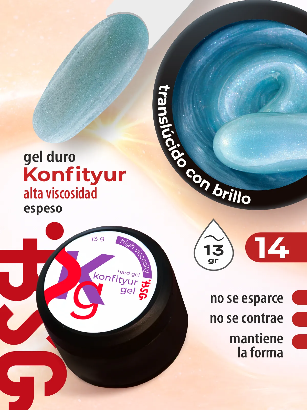Gel duro BSG para extensiones Konfityur #14 – ALTA VISCOSIDAD (13 g)