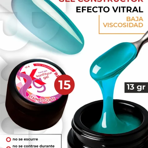 Gel duro BSG para extensiones Konfityur Stained Glass #15 – BAJA VISCOSIDAD (13 g)