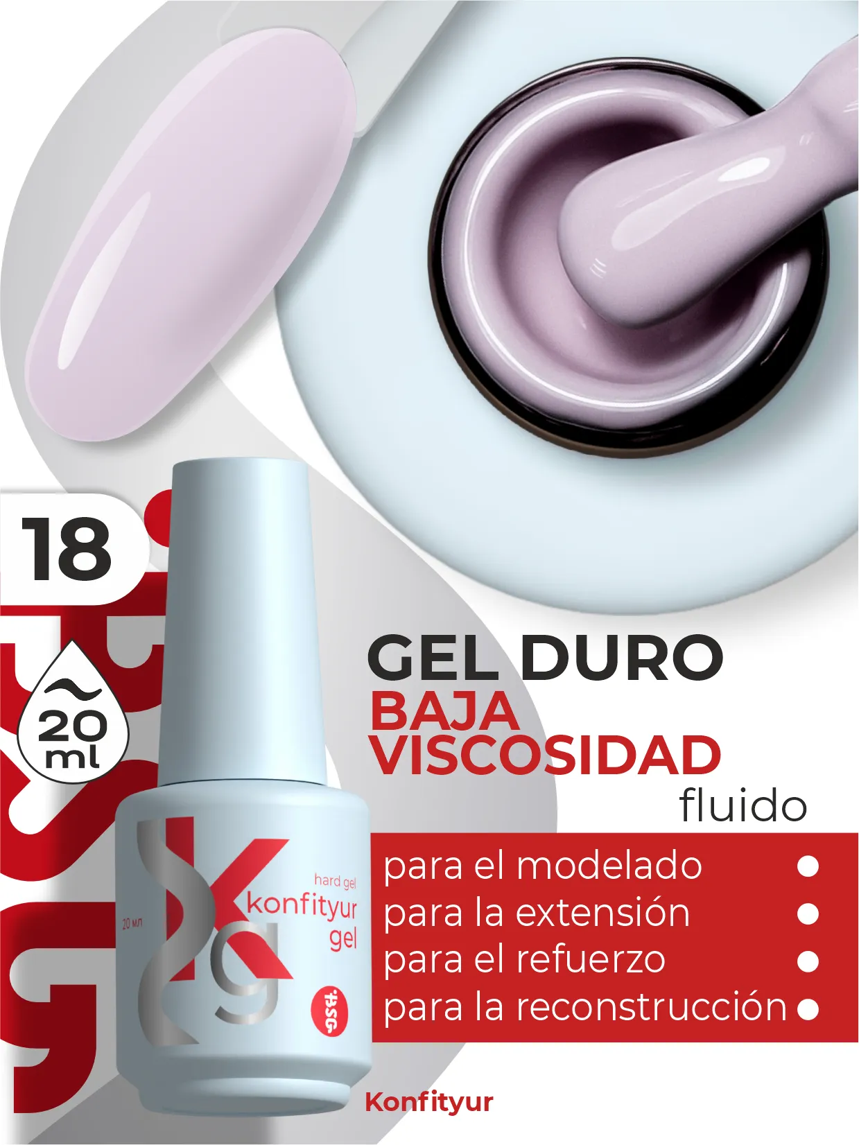 Gel duro BSG Konfithur baja viscosidad en frasco #18, 20 ml