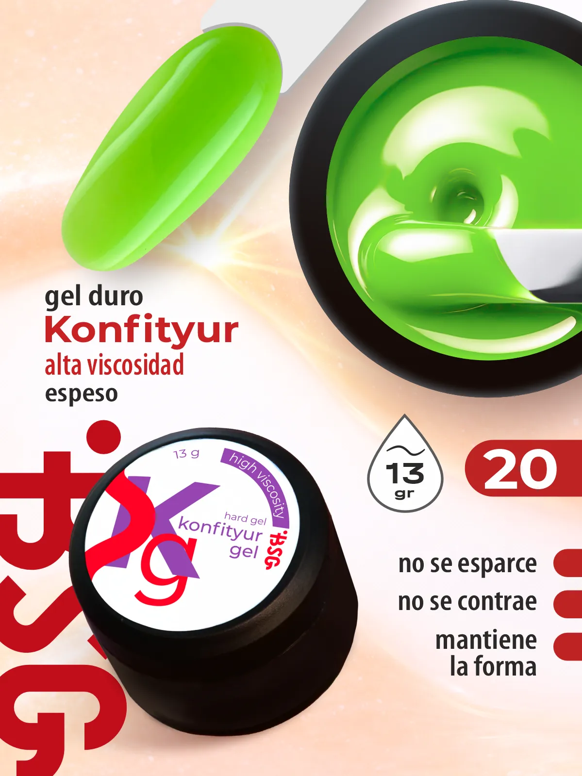 Gel duro BSG para extensiones Konfityur #20 – ALTA VISCOSIDAD (13 g)