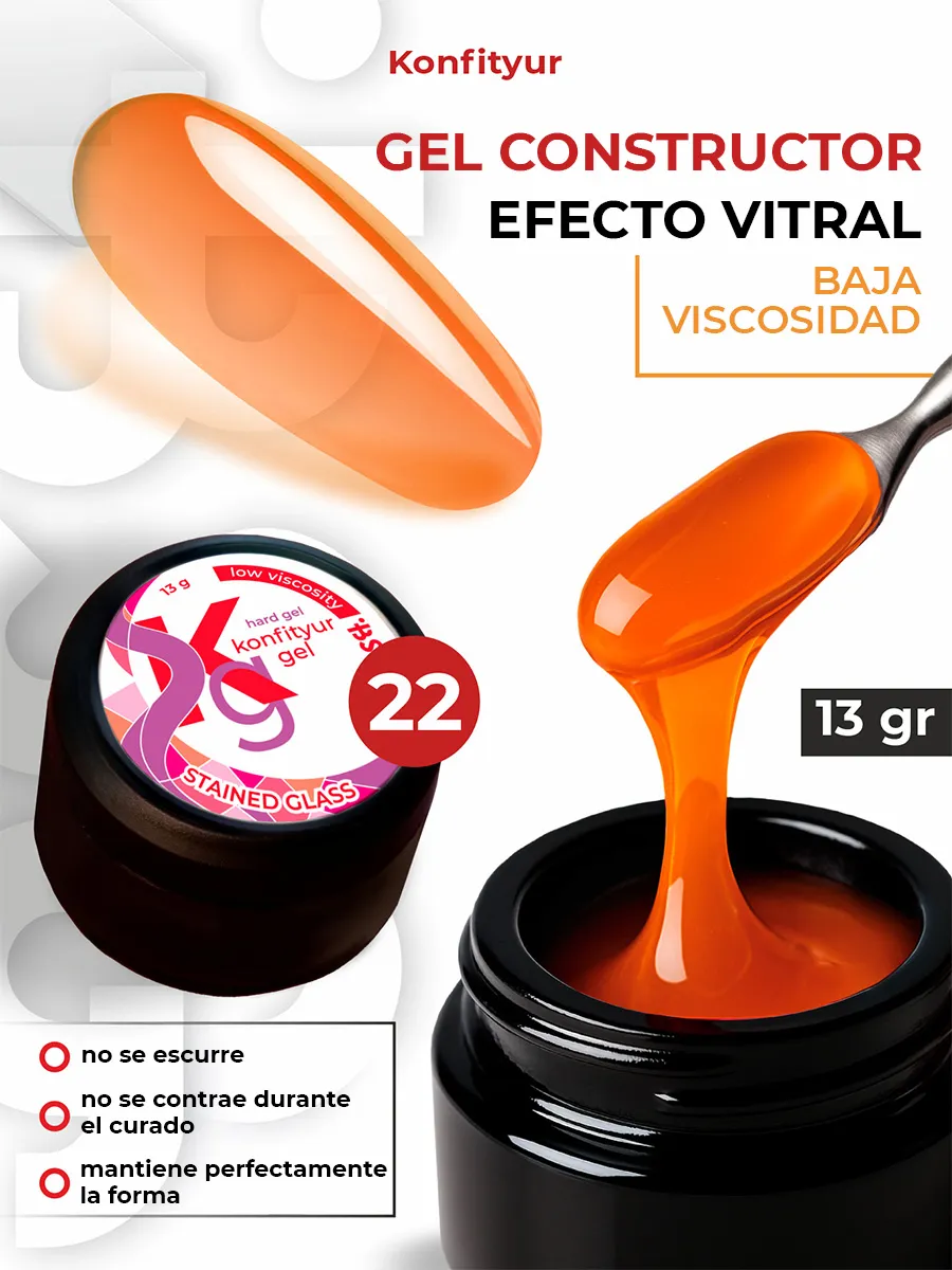 Gel duro BSG para extensiones Konfityur Stained Glass #22 – BAJA VISCOSIDAD (13 g)