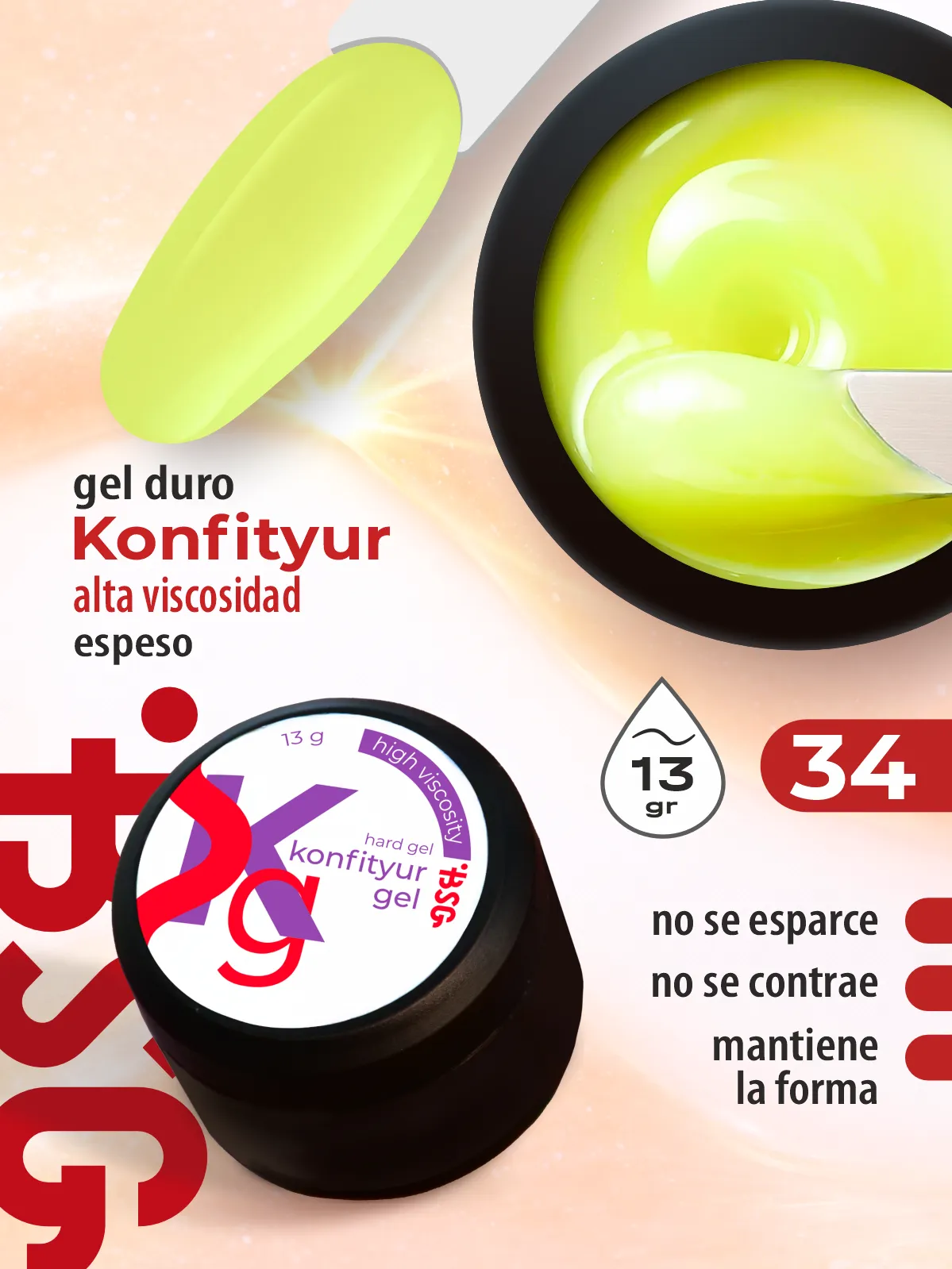 Gel duro BSG para extensiones Konfityur #34 – ALTA VISCOSIDAD (13 g)