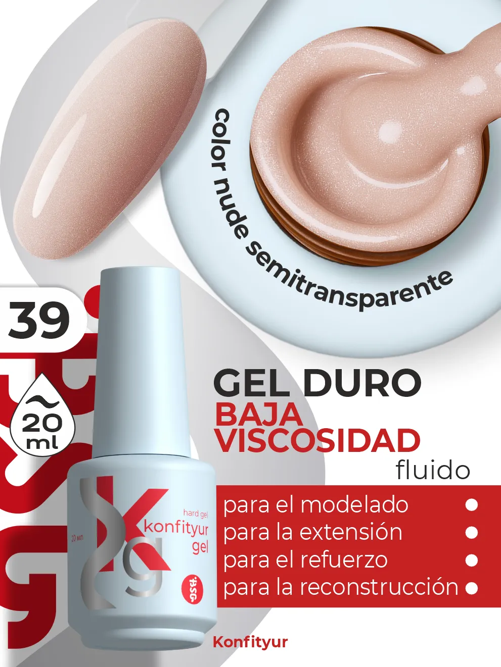 Gel duro BSG Konfithur baja viscosidad en frasco #39, 20 ml