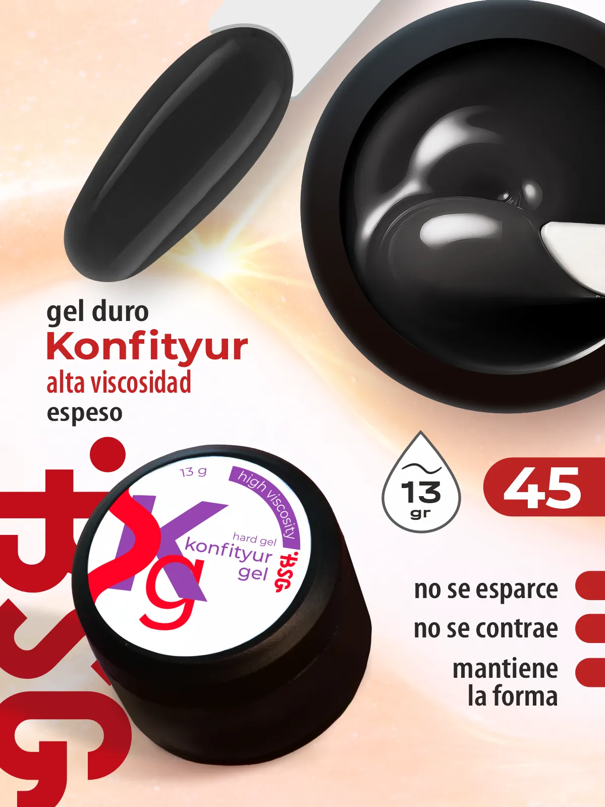 Gel duro BSG para extensiones Konfityur #45 – ALTA VISCOSIDAD (13 g)