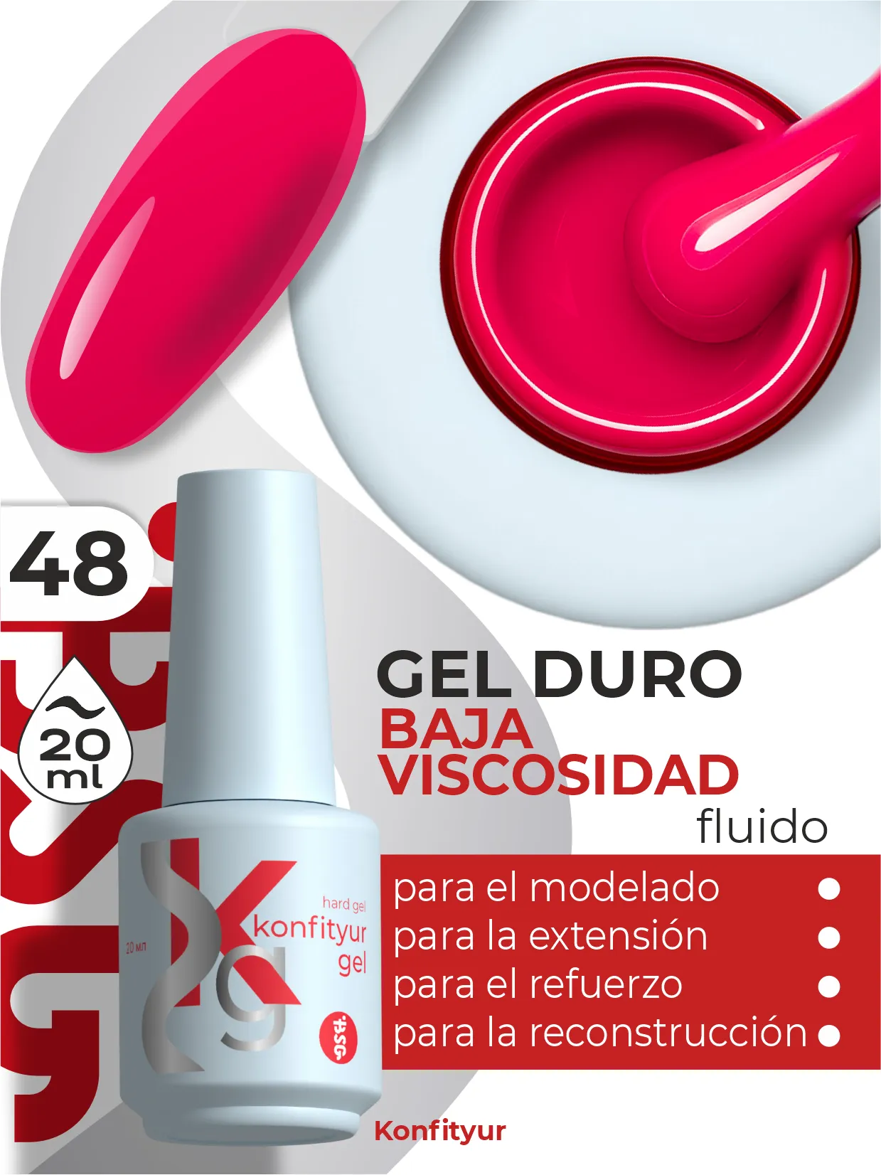 Gel duro BSG Konfithur baja viscosidad en frasco #48, 20 ml