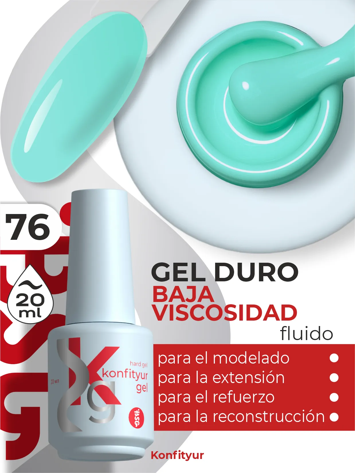 Gel duro BSG Konfithur baja viscosidad en frasco #76, 20 ml