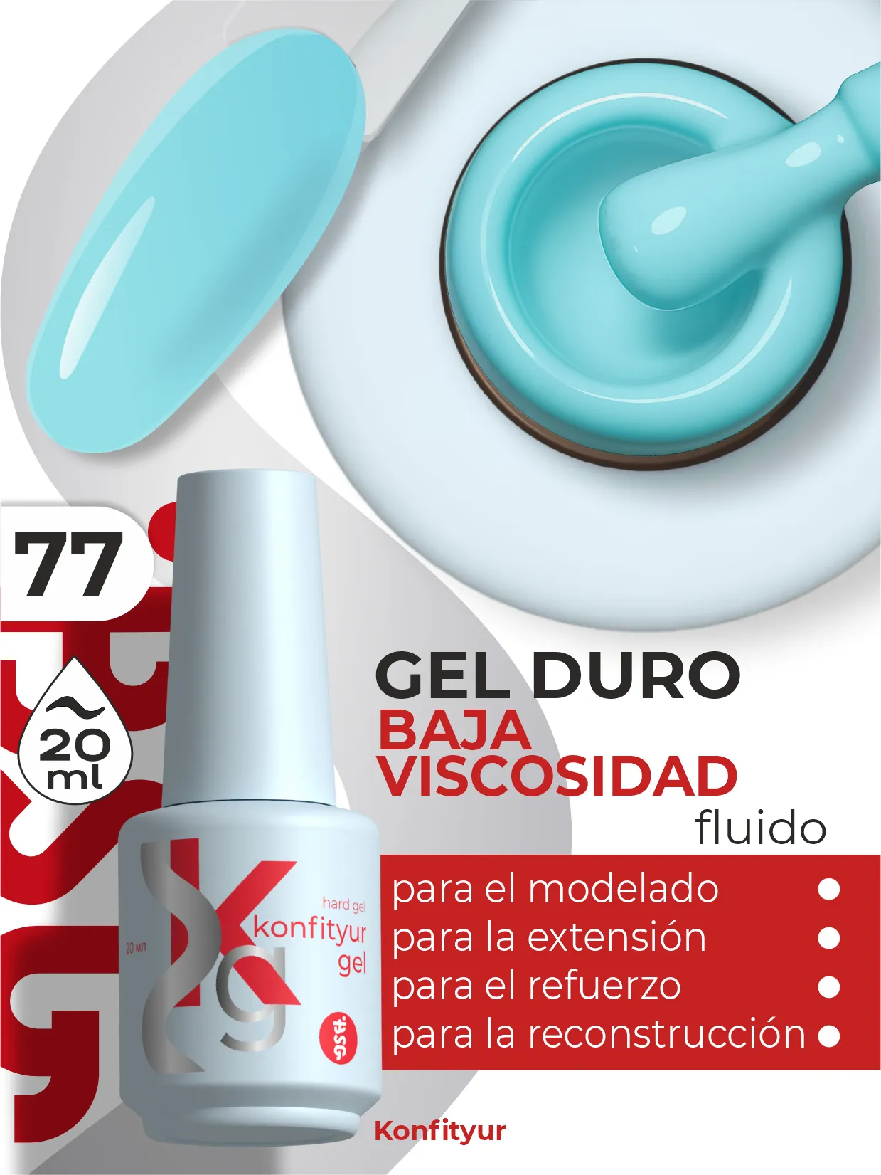 Gel duro BSG Konfithur baja viscosidad en frasco #77, 20 ml
