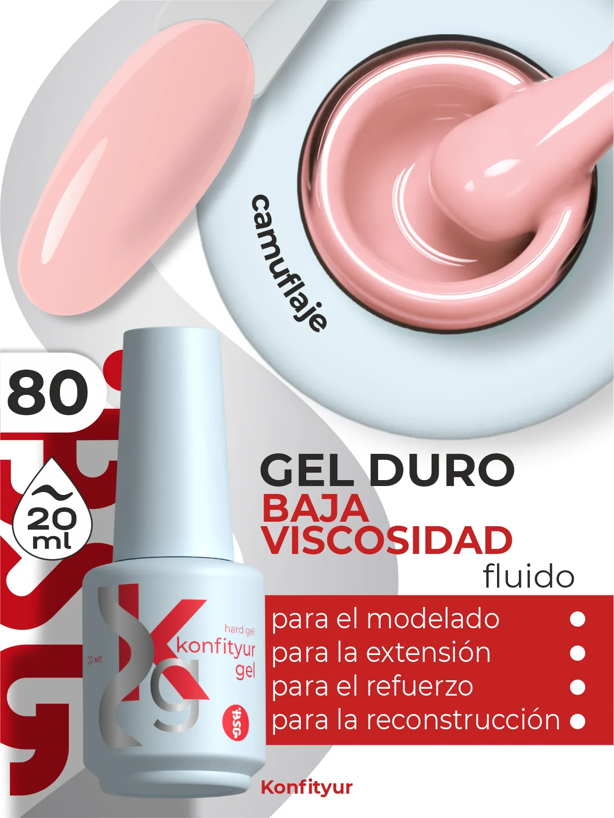 Gel duro BSG Konfithur baja viscosidad en frasco #80, 20 ml