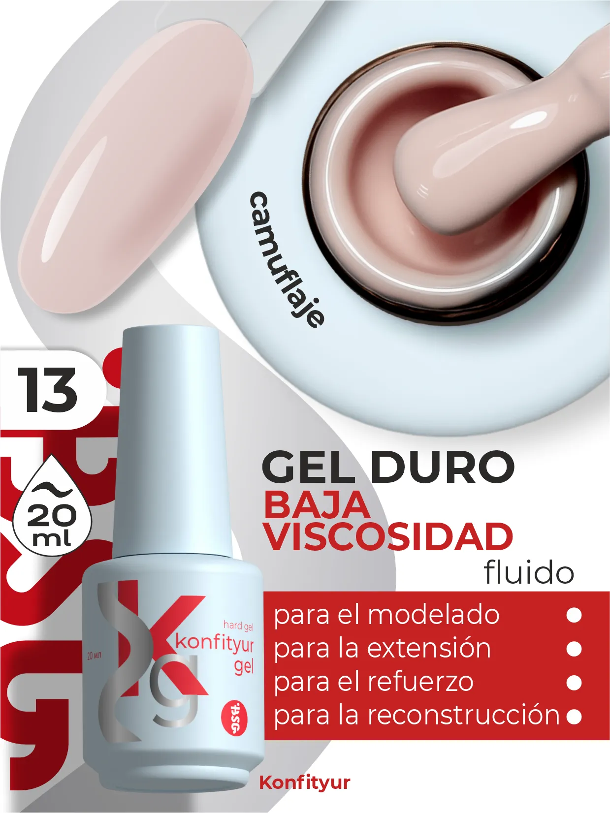 Gel duro BSG Konfithur baja viscosidad en frasco #13, 20 ml