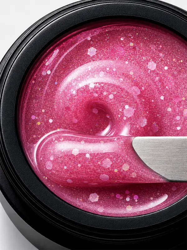Gel duro BSG para extensiones Konfityur, 122 Rosa Champán con Confeti, BAJA VISCOSIDAD (13 g) - Imagen 2