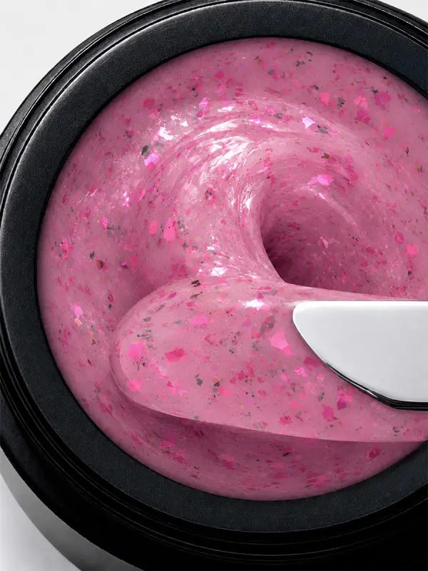 Gel duro BSG para extensiones Konfityur, 132 Cristal Rosa con Confeti, BAJA VISCOSIDAD (13 g) - Imagen 2