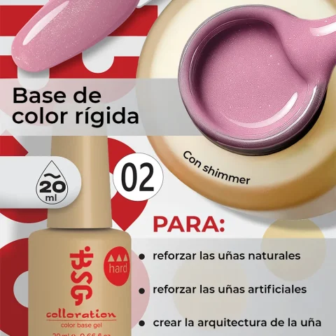 BSG Color Base Hard Rose Quartz Shimmer 02 – Rosa Cuarzo con Brillo, 20 ml