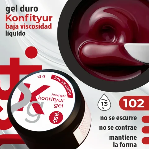 Gel duro BSG para extensiones Konfityur, 102 Cereza Oscuroo, BAJA VISCOSIDAD (13 g)