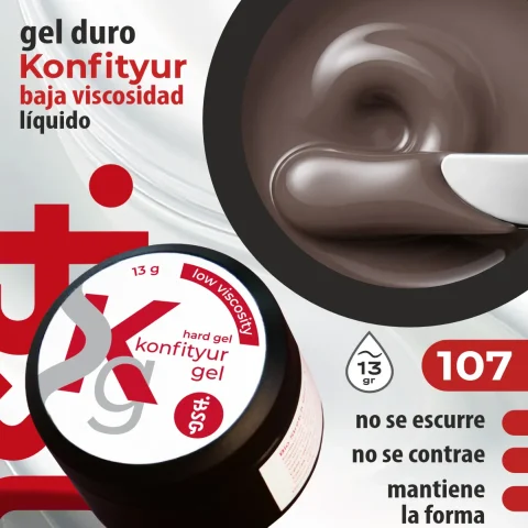 Gel duro BSG para extensiones Konfityur, 107 Rosa Topo, BAJA VISCOSIDAD (13 g)