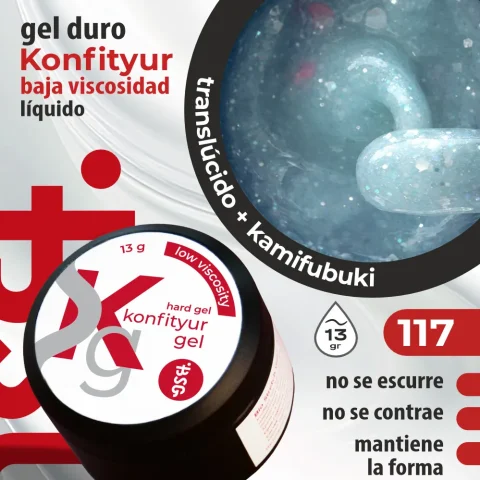 Gel duro BSG para extensiones Konfityur, 117 Confeti Pastel Helado, BAJA VISCOSIDAD (13 g)