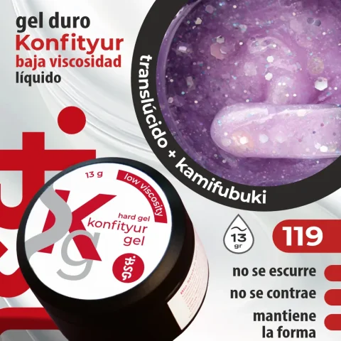 Gel duro BSG para extensiones Konfityur, 119 Confeti de Azúcar Rosa, BAJA VISCOSIDAD (13 g)