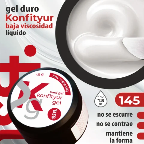 Gel duro BSG para extensiones Konfityur, 145 Blanco Lechoso Perlado, BAJA VISCOSIDAD (13 g)