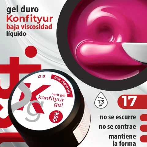 Gel duro BSG para extensiones Konfityur, 17 Fucsia Intenso, BAJA VISCOSIDAD (13 g)
