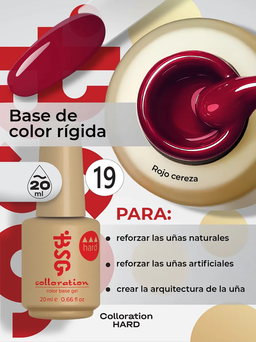 BSG Color Base Hard 19 Bordeaux Rouge – Rojo Burdeos, 20 ml