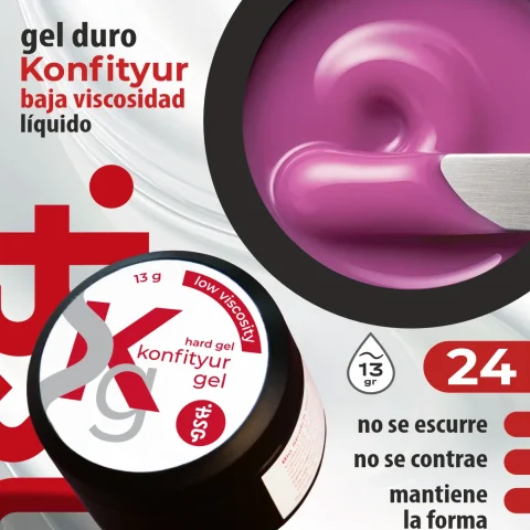 Gel duro BSG para extensiones Konfityur, 24 Rosa Orquídea, BAJA VISCOSIDAD (13 g)