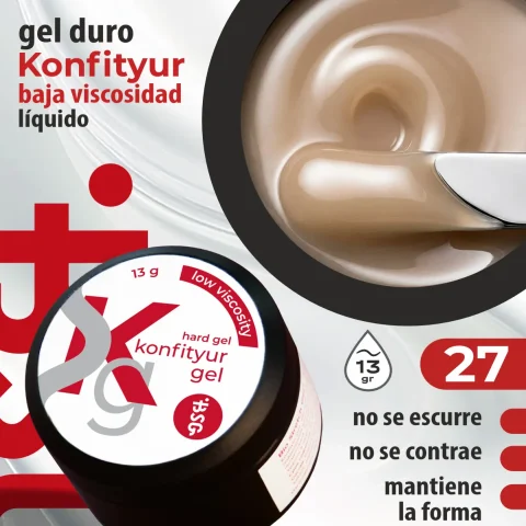 Gel duro BSG para extensiones Konfityur, 27 Beige Cálido, BAJA VISCOSIDAD (13 g)