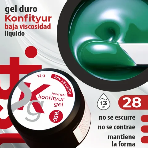 Gel duro BSG para extensiones Konfityur, 28 Verde Azulado Intenso, BAJA VISCOSIDAD (13 g)