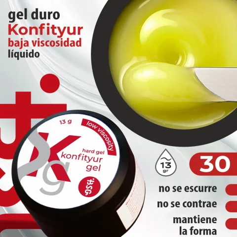 Gel duro BSG para extensiones Konfityur, 30 Amarillo Neón, BAJA VISCOSIDAD (13 g)
