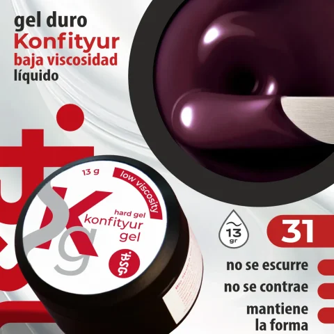 Gel duro BSG para extensiones Konfityur, 31 Ciruela Empolvado, BAJA VISCOSIDAD (13 g)