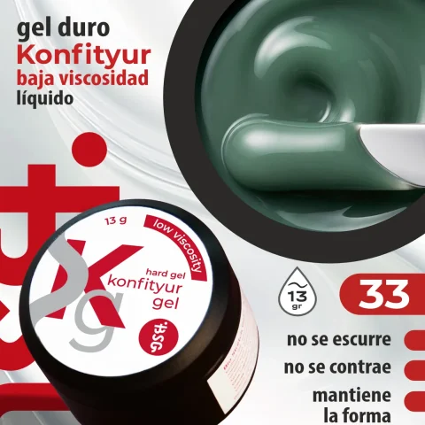 Gel duro BSG para extensiones Konfityur, 33 Verde Salvia, BAJA VISCOSIDAD (13 g)