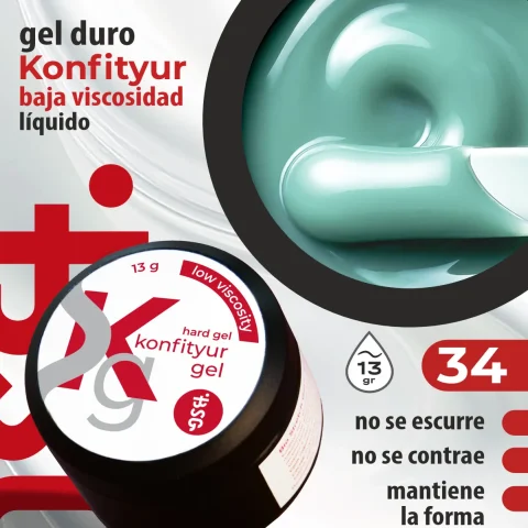 Gel duro BSG para extensiones Konfityur, 34 Mint Aqua, BAJA VISCOSIDAD (13 g)