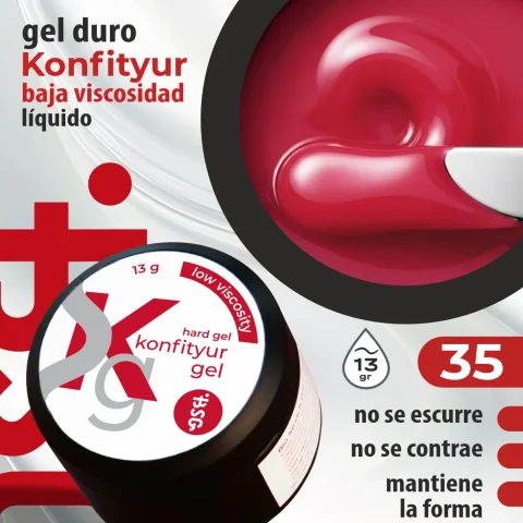Gel duro BSG para extensiones Konfityur, 35 Rosa Frambuesa, BAJA VISCOSIDAD (13 g)